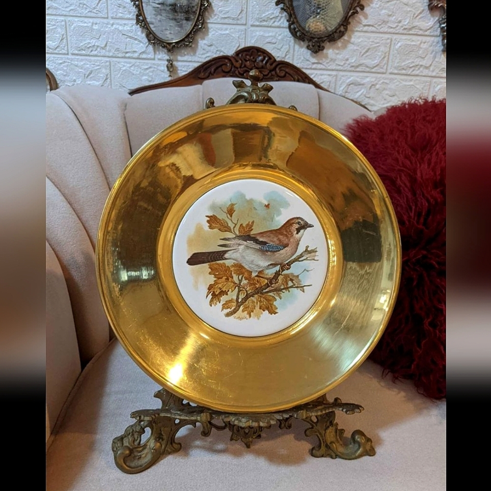 Brass robin plate vintage ceramic collectibles